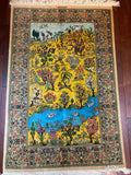 Nature Lover, Colorful Silk Rug, Wall-Hang, Persian Qom Qum- LA81