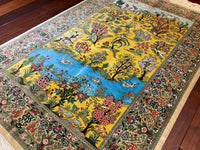 Nature Lover, Colorful Silk Rug, Wall-Hang, Persian Qom Qum- LA81