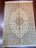 Kashan, Pure Silk, Elegant, Light Gold, White - P55