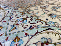 Kashan, Pure Silk, Elegant, Light Gold, White - P55