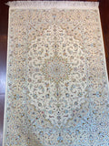 Kashan, Pure Silk, Elegant, Light Gold, White - P55