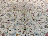 Kashan, Pure Silk, Elegant, Light Gold, White - P55