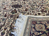 Kashan, Cream, Royal Blue, Medallion, Floral - P5564